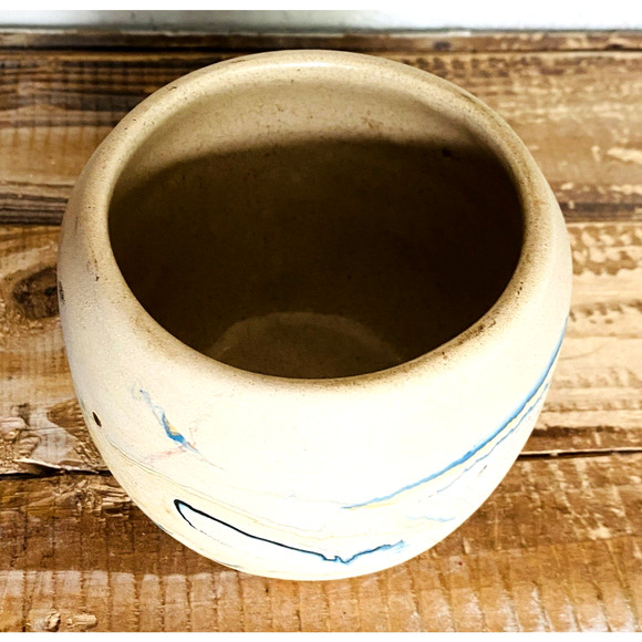 Vintage Nemadji Blue Orange Swirl Studio Art Pottery Vase 4" Tall x 4.75" Wide - Picture 6 of 7